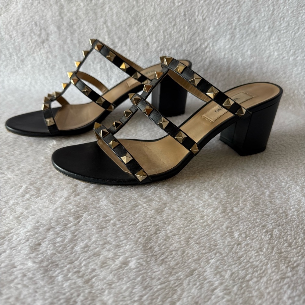 Valentino Black and Gold Studded Women's Sandals - Picture 2 of 7